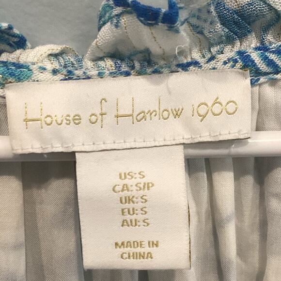 REVOLVE X HOUSE OF HARLOW Boho Mini Shirt Dress Size S Tiered Blue Beachy Tassel - Picture 3 of 15